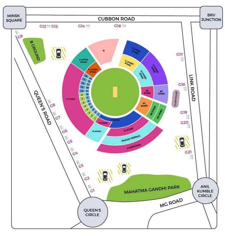 Bangalore kriketa stadions karte